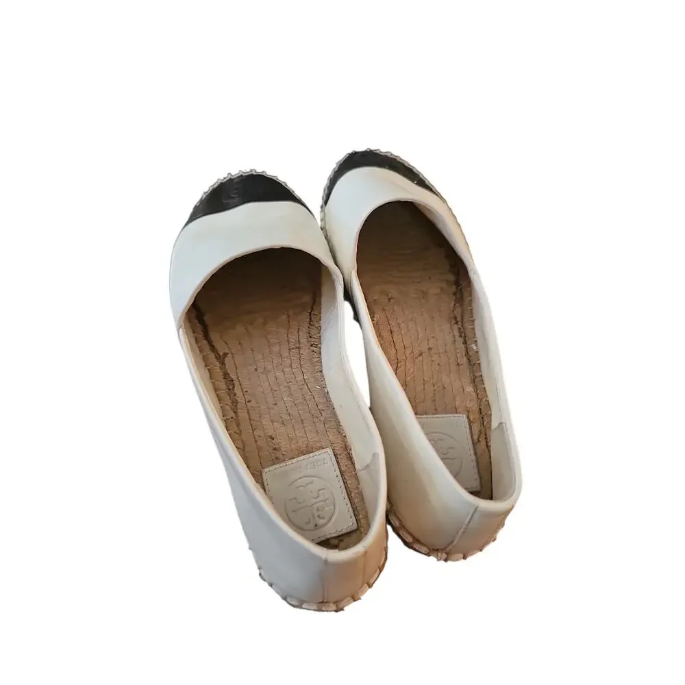 Tory Burch Women's Natural Colorblock Espadrilles black cream 10 stitched logo
